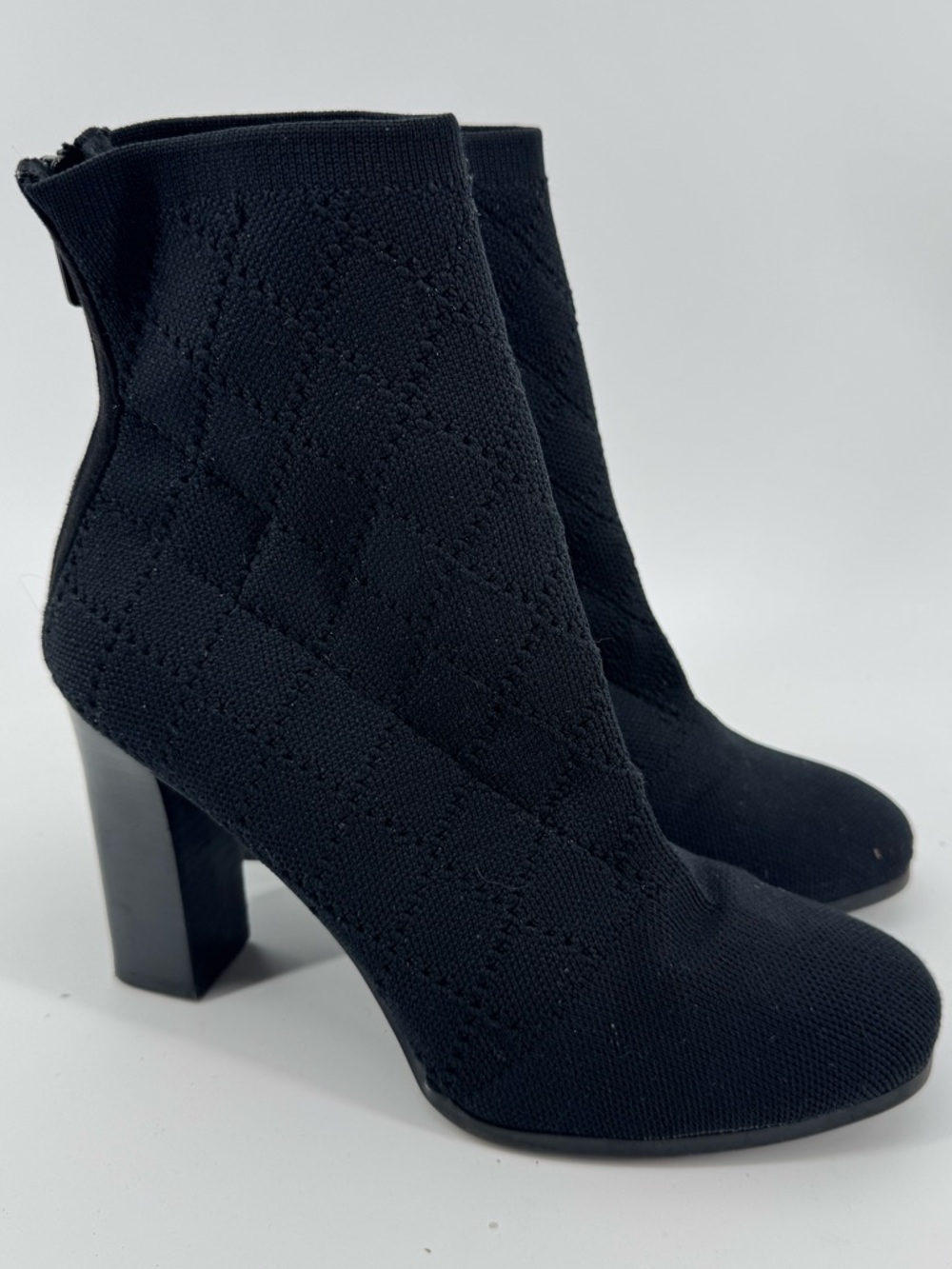 Impo Orain Knit Sock Stretch Stacked Block Heel Boot Black Women's 8